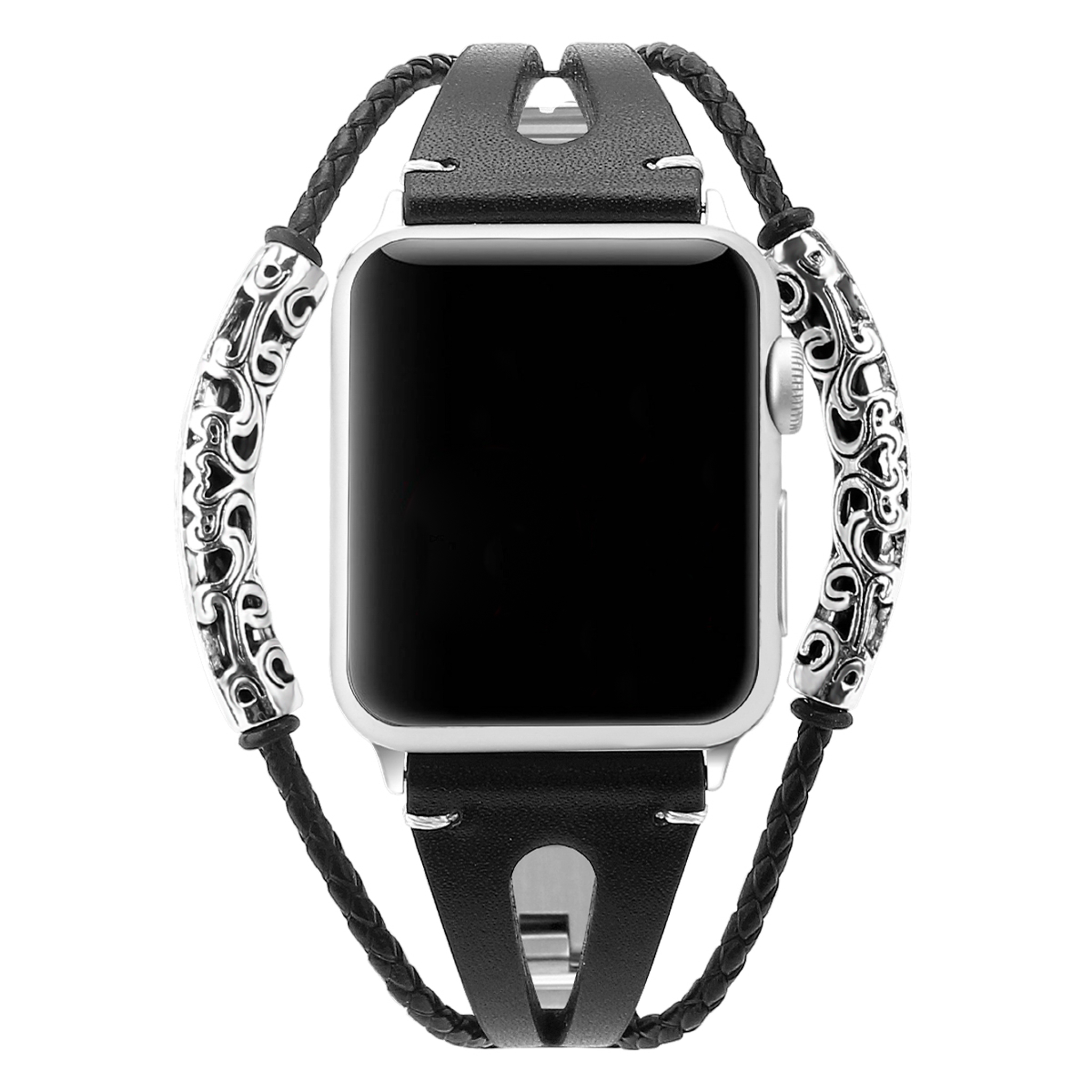 Apple Watch Leren Sieraden Robuust Band - Zwart