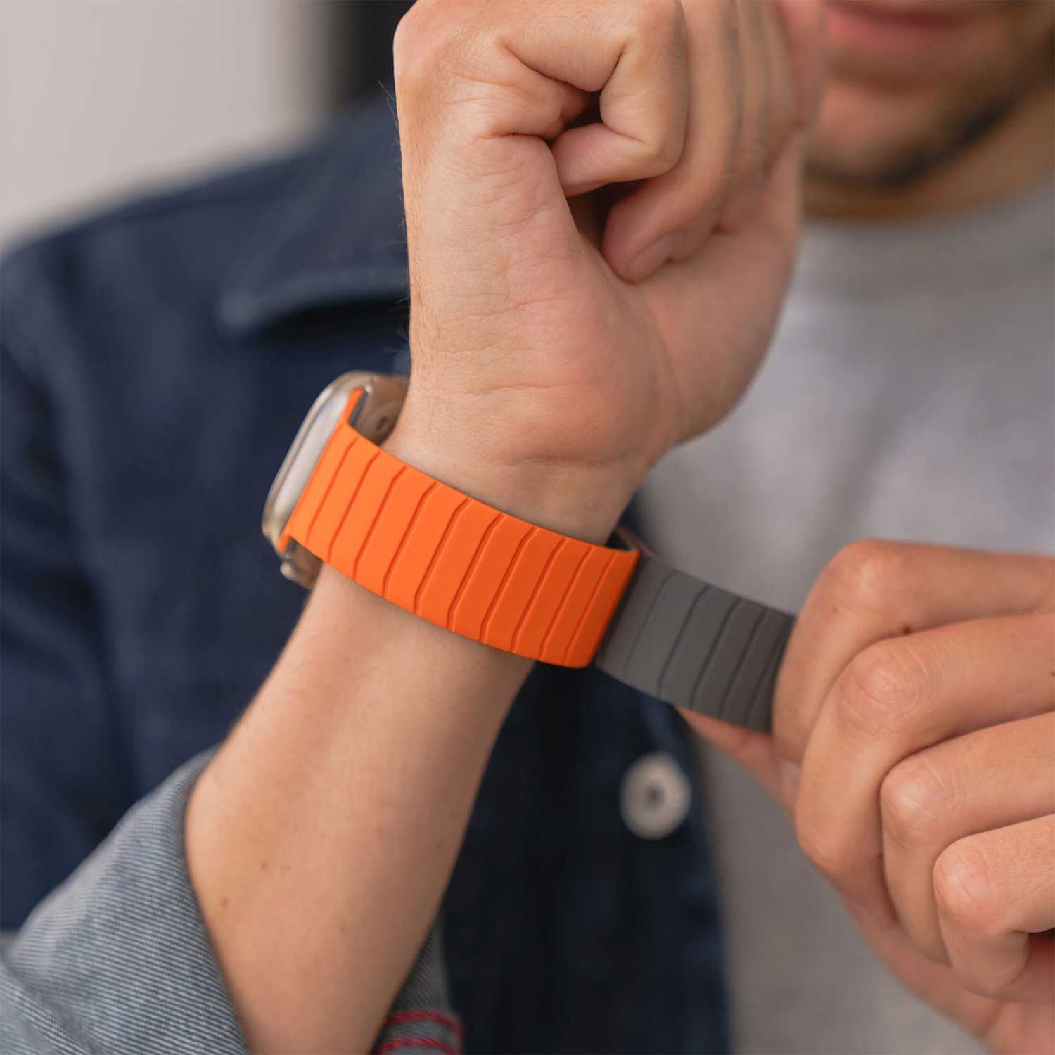 Apple Watch band Vetra – siliconen – oranje grijs