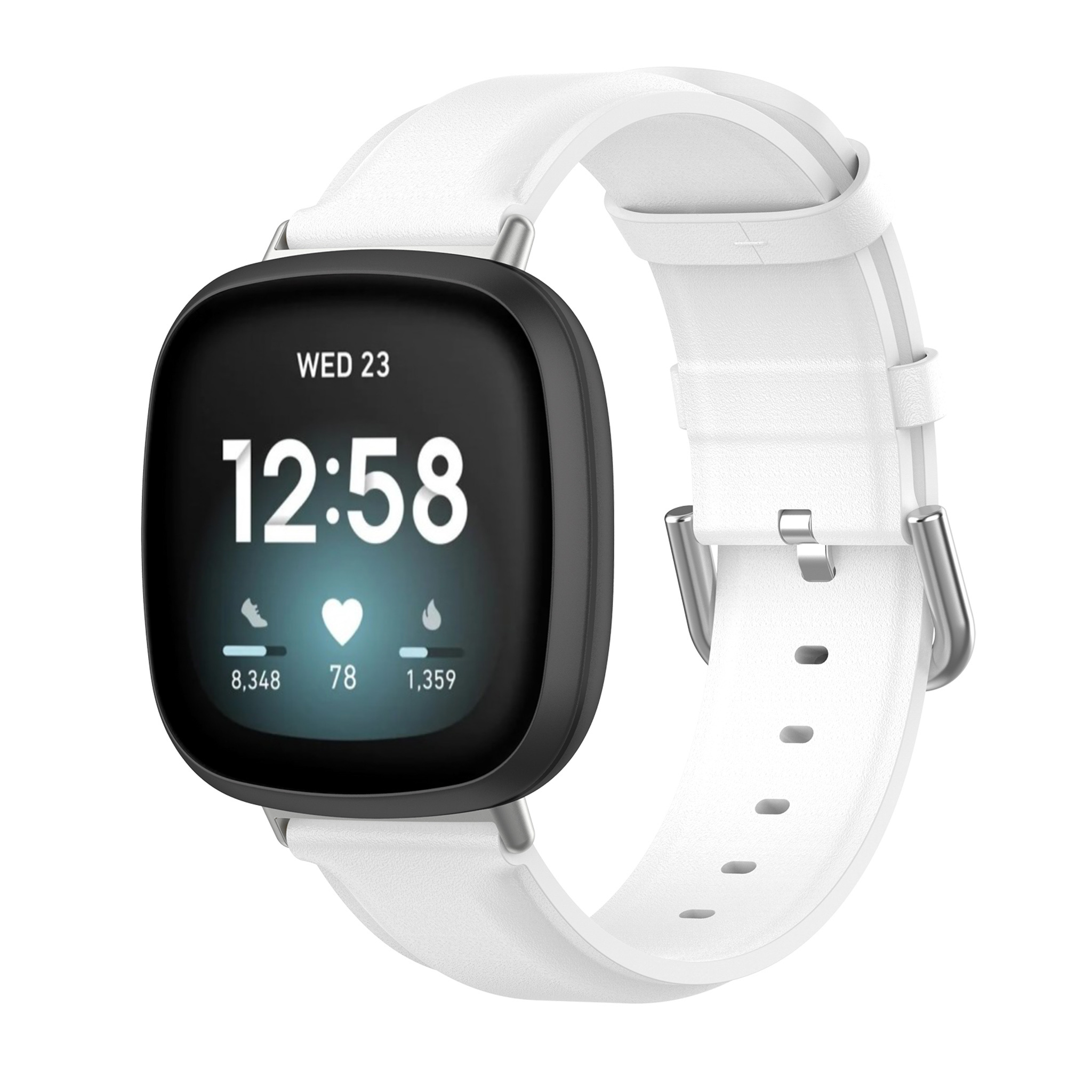 Fitbit Versa 3 / Sense leren band - wit