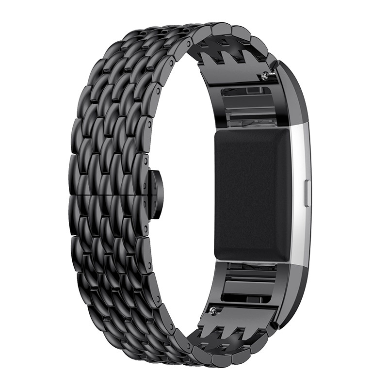 Fitbit Charge 2 draak stalen schakel band - zwart