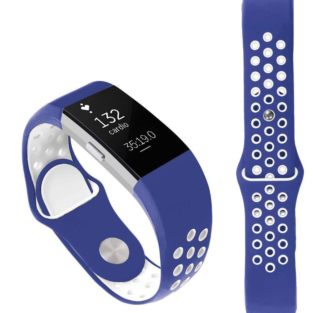 Fitbit Charge 2 dubbel sport band - donkerblauw wit