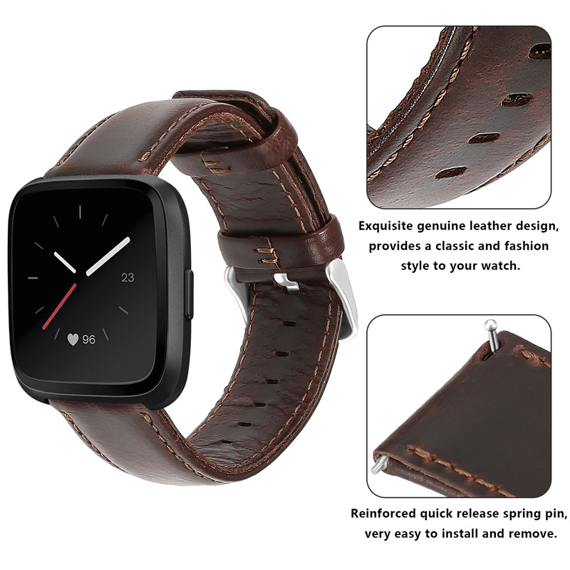 Fitbit Versa genuine leren band - donkerbruin
