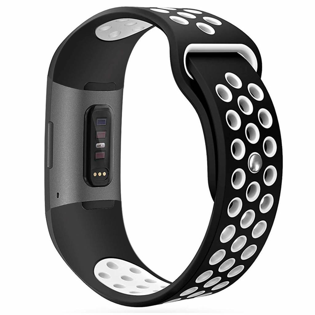 Fitbit Charge 3 & 4 dubbel sport band - zwart wit