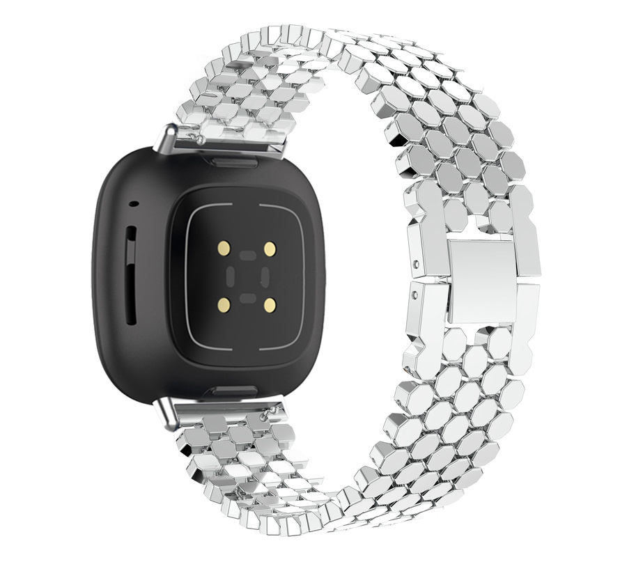 Fitbit Versa 3 / Sense vis stalen schakel band - zilver