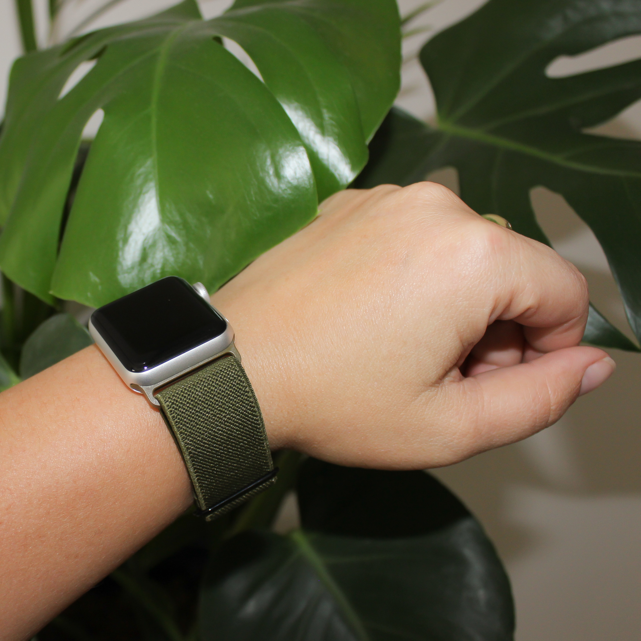 Apple Watch nylon geweven solo loop band leger groen