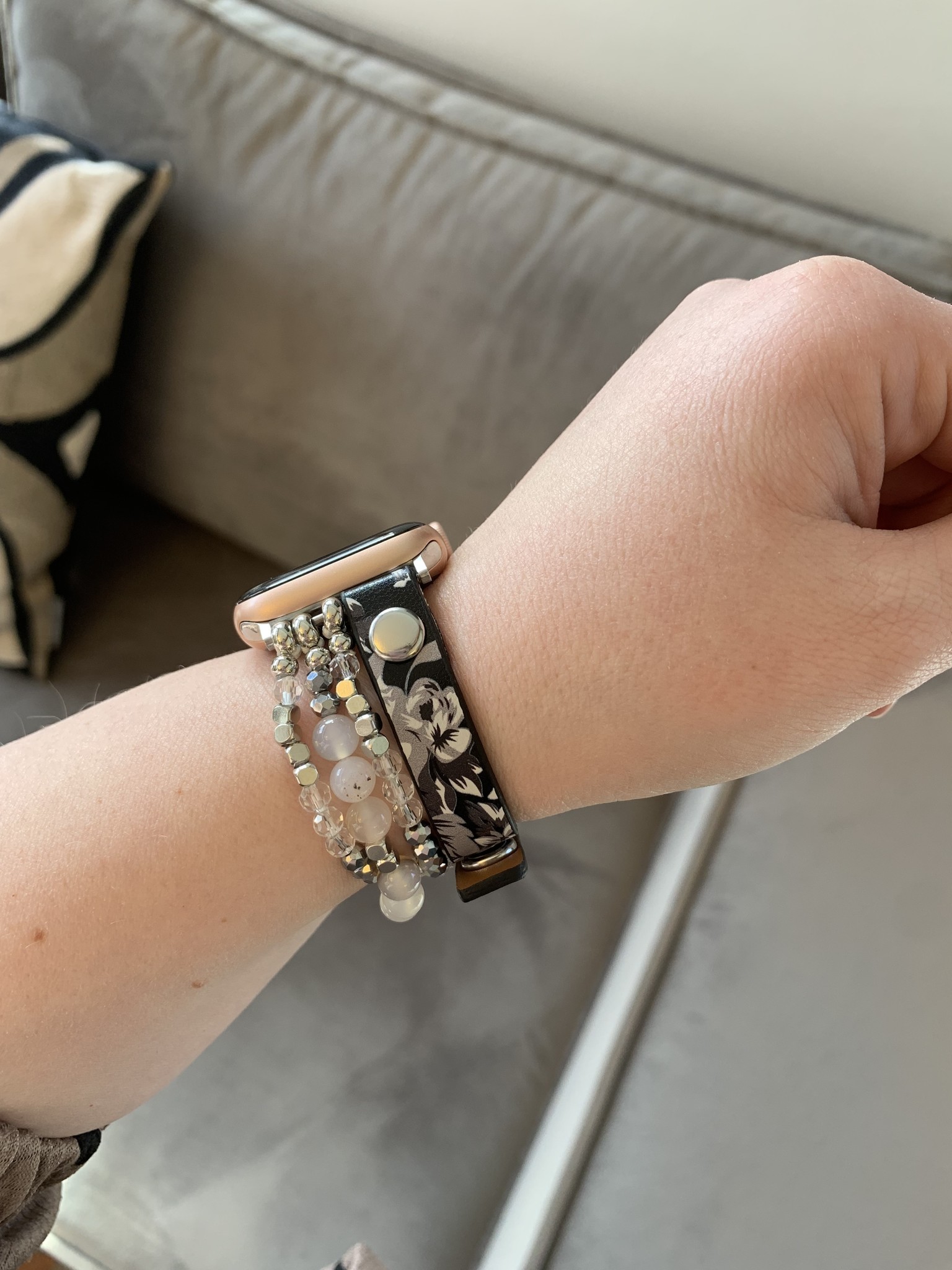 Apple Watch leren sieraden band - bloemen zwart
