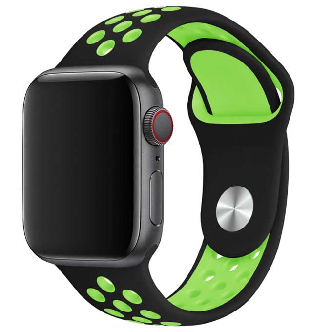 Apple-Watch-dubbel-sport-band-zwart-groen-7434008436487-123watches-hoofdfoto