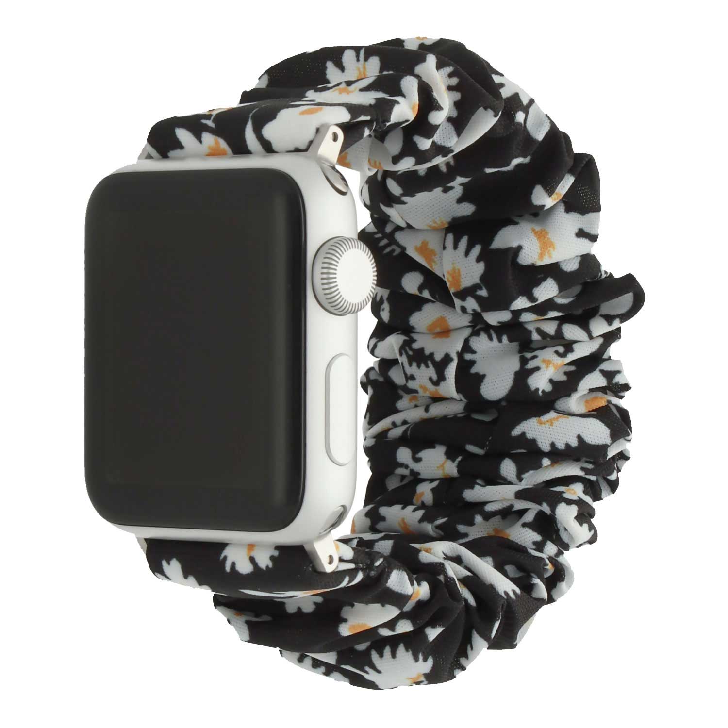 Apple-Watch-nylon-Scrunchie-band-bloemen-zwart-7440850319342-123watches-hoofdfoto