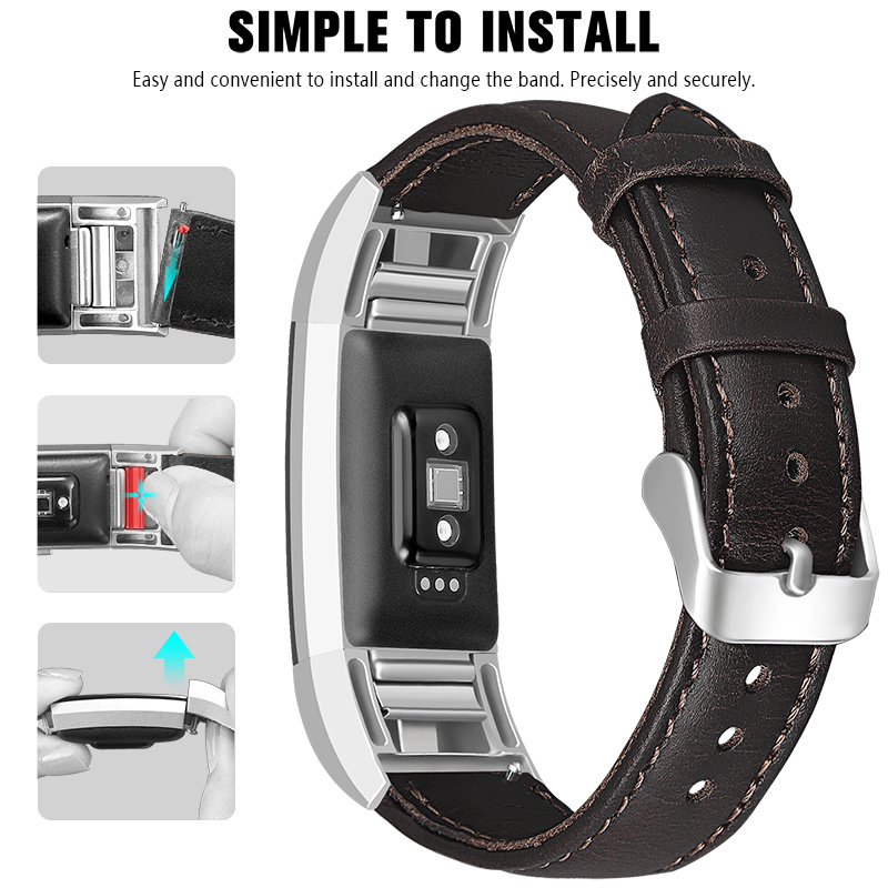 Fitbit Charge 2 genuine leren band - donkerbruin