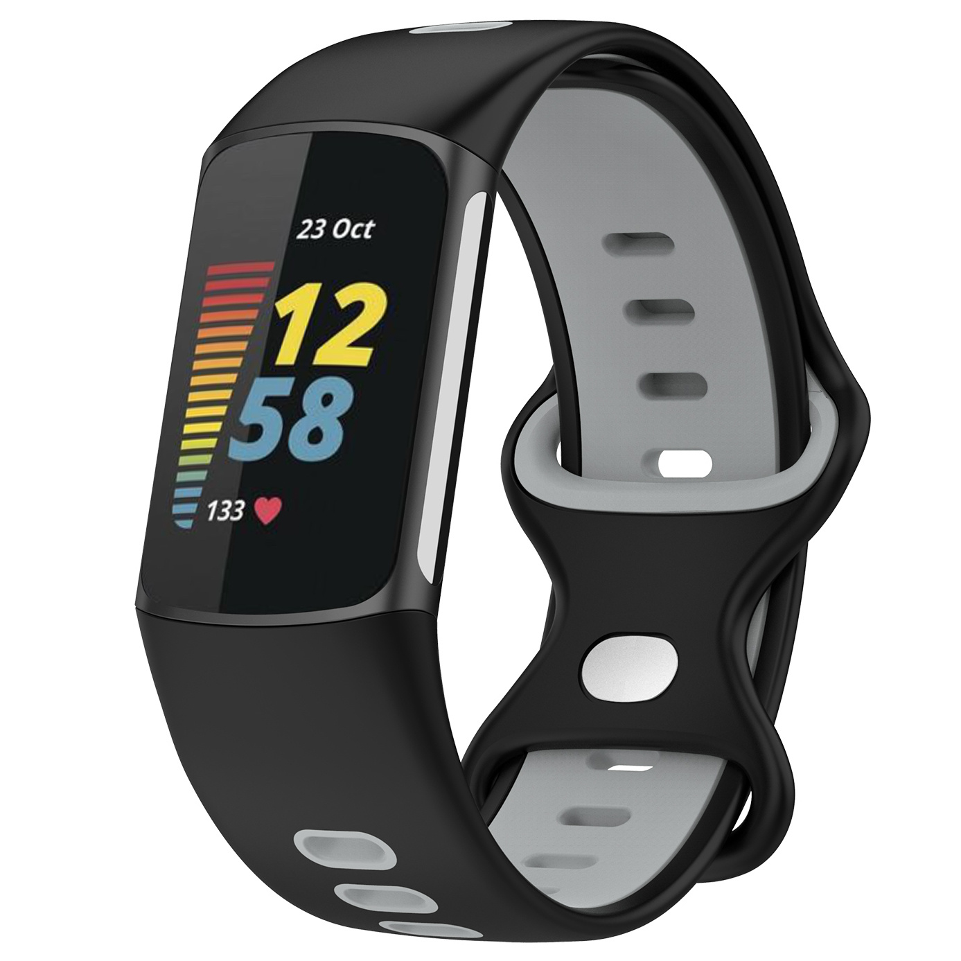 Fitbit Charge 5 dubbel sport band - zwart grijs