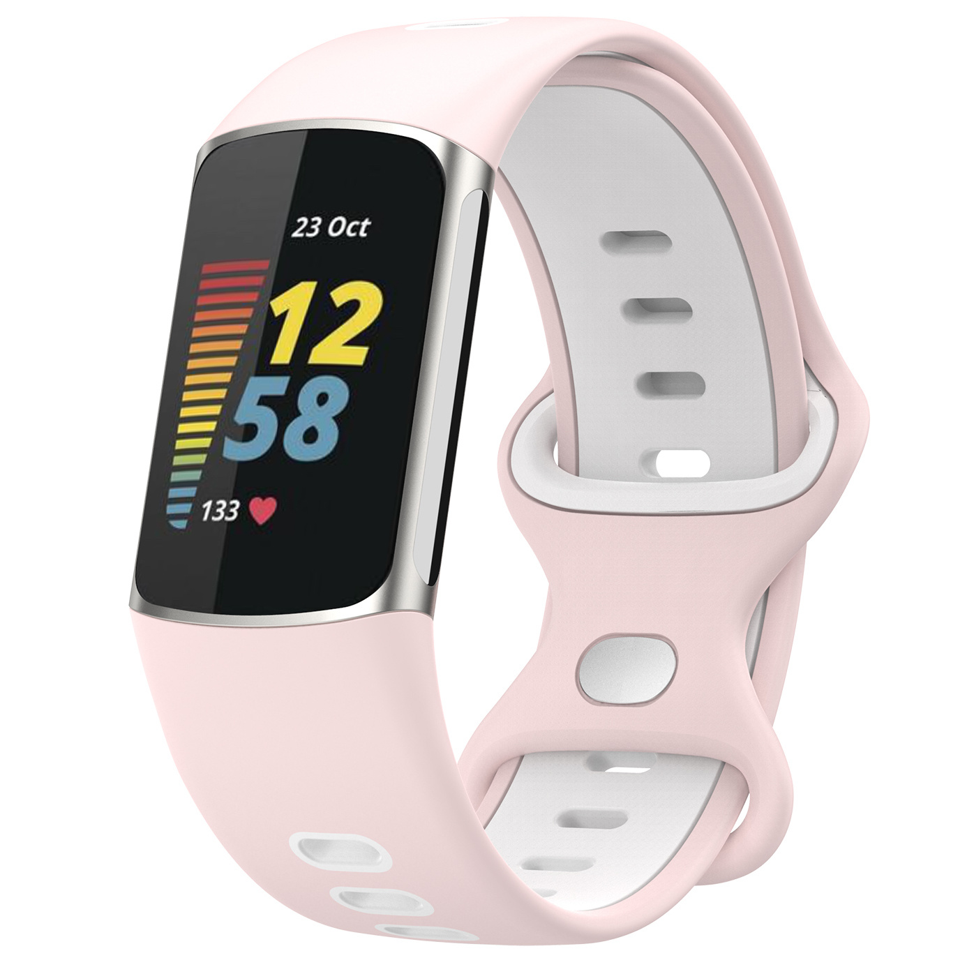 Fitbit Charge 5 dubbel sport band - pink sand wit