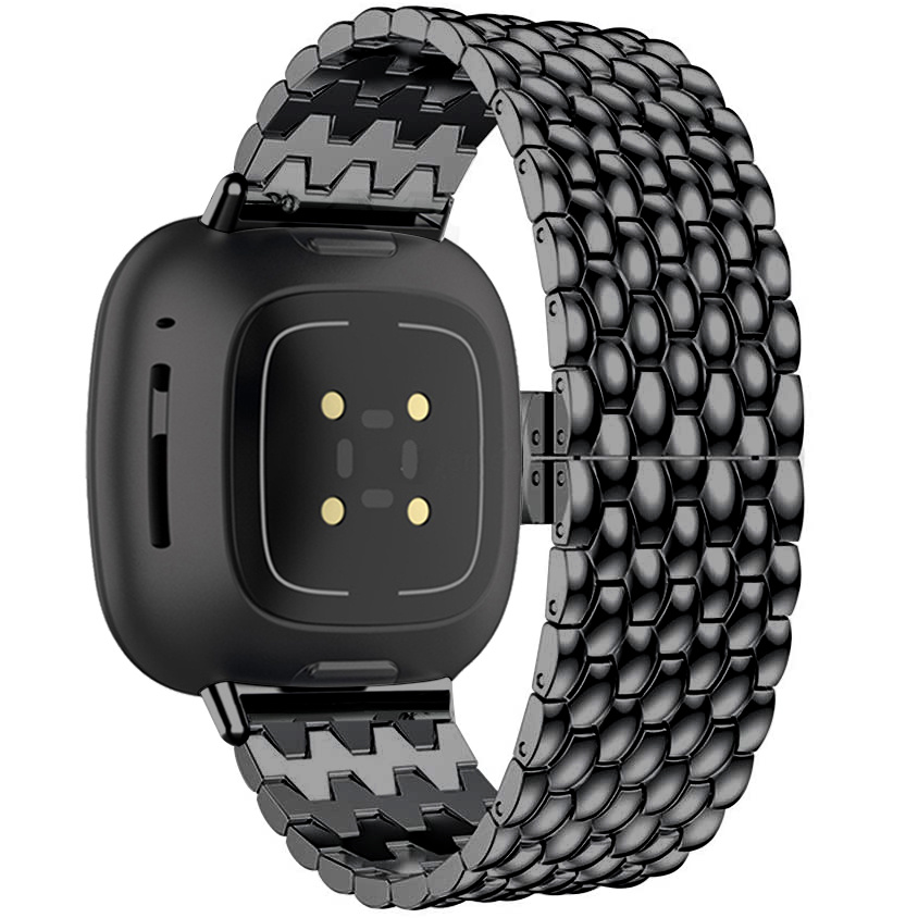 Fitbit Versa 3 / Sense draak stalen schakel band - zwart