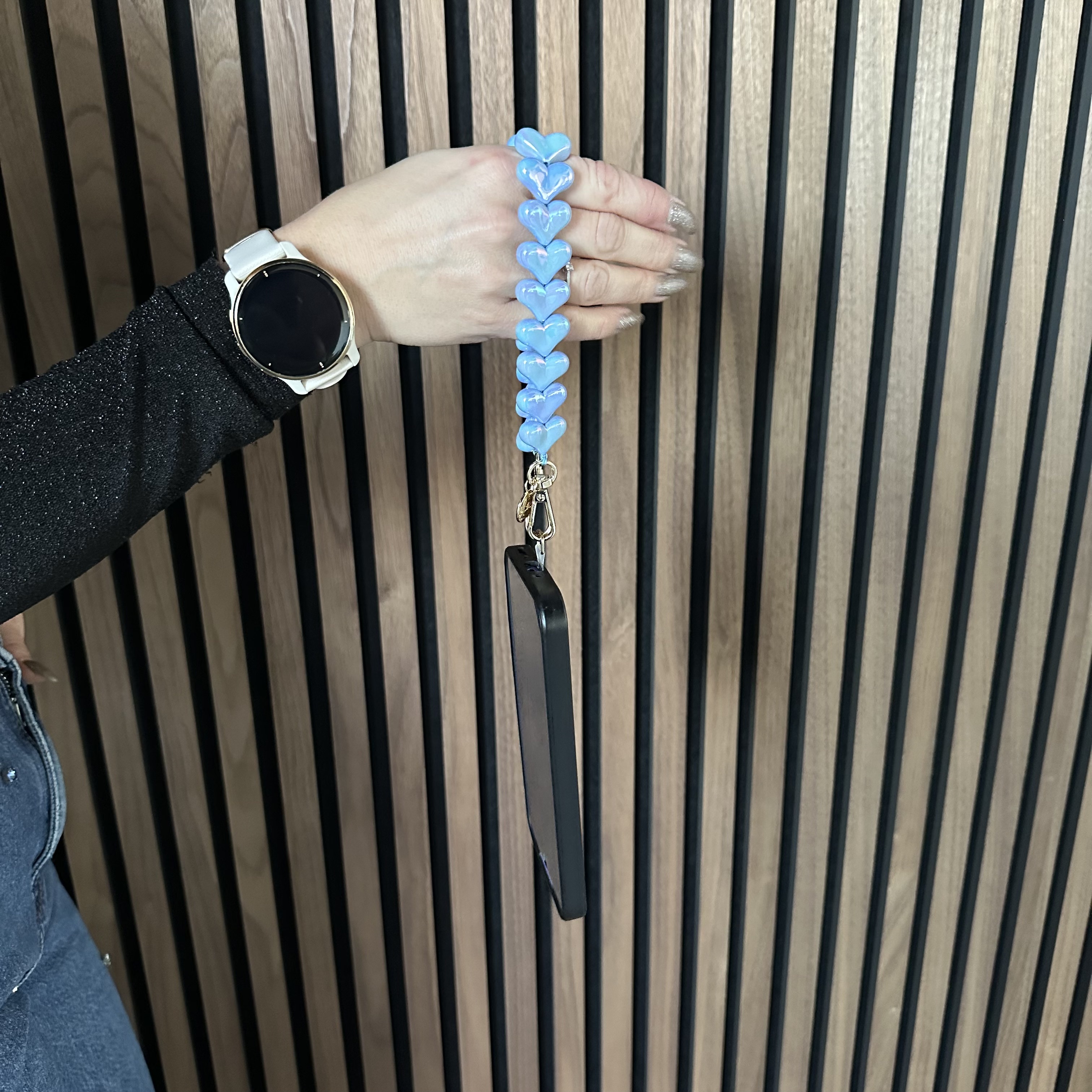 Telefoonkoord Heart - blauw glimmend - zilver