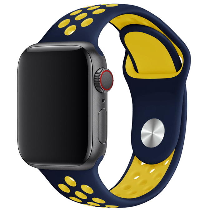 Apple Watch Dubbel Sport Band - Donkerblauw Geel