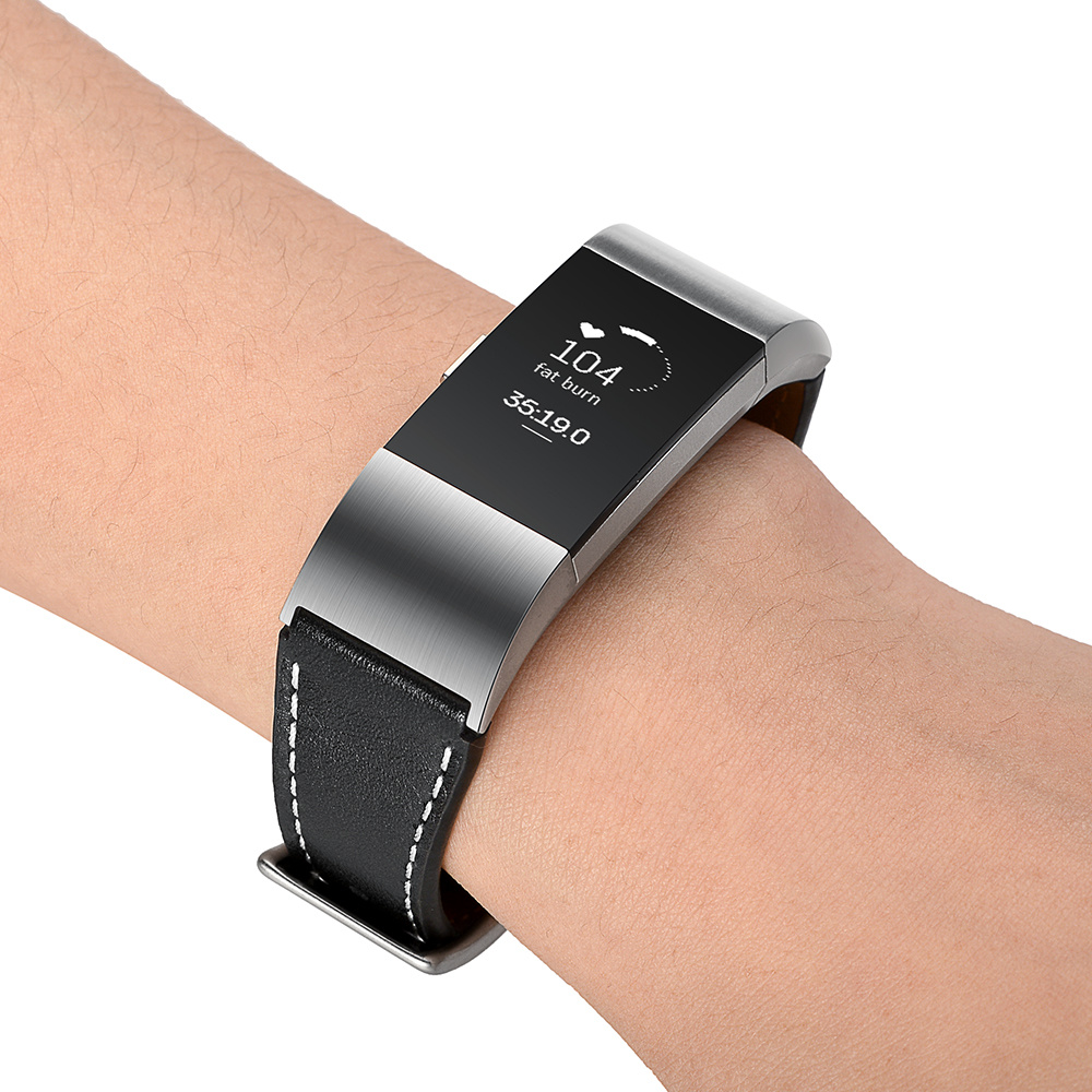 Fitbit Charge 2 premium leren band - zwart