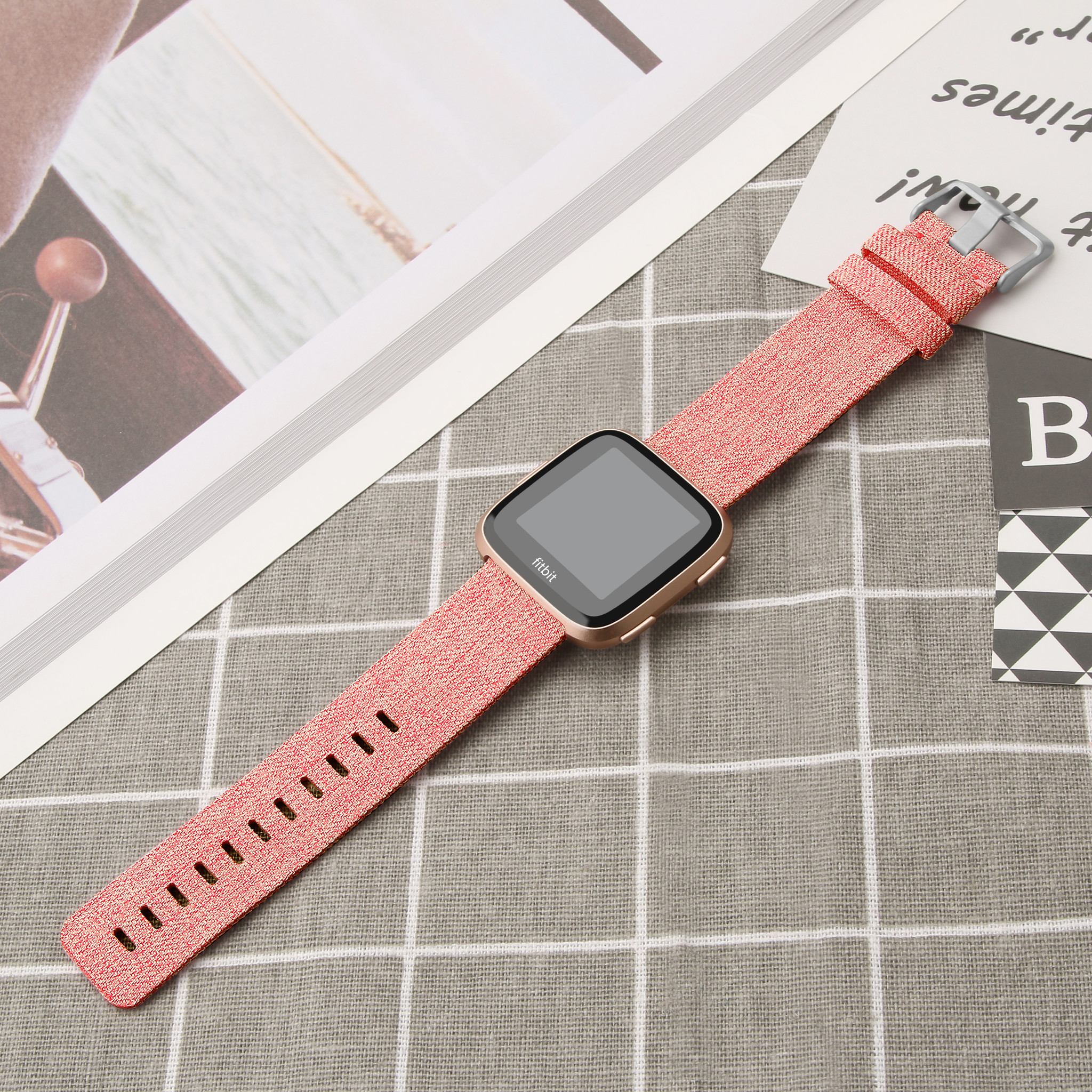 Fitbit Versa nylon gesp band - oranje