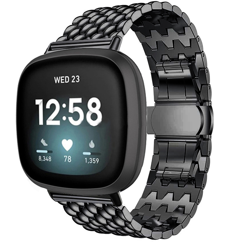 Fitbit Versa 3 / Sense draak stalen schakel band - zwart