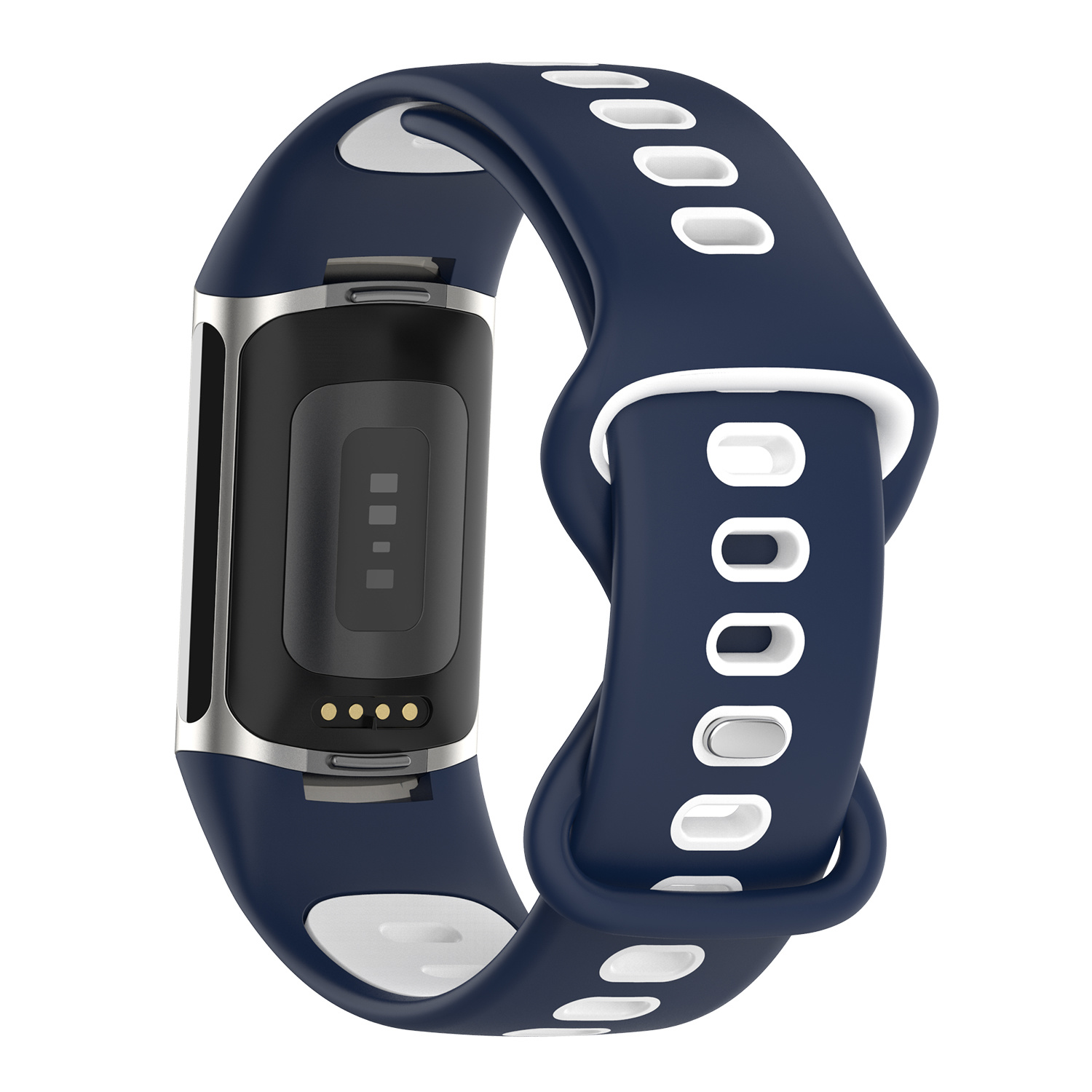 Fitbit Charge 5 dubbel sport band - donkerblauw wit