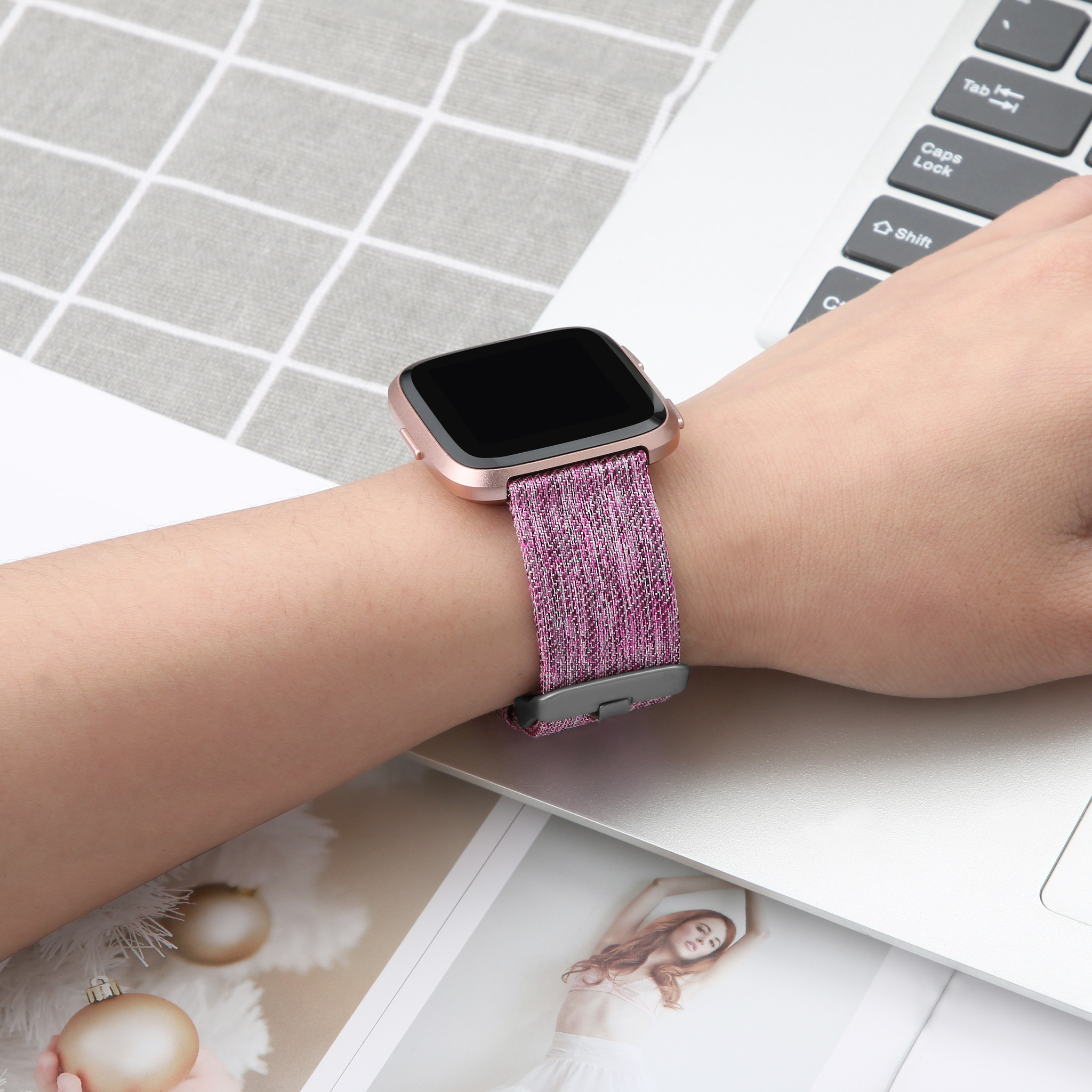 Fitbit Versa nylon gesp band - paars