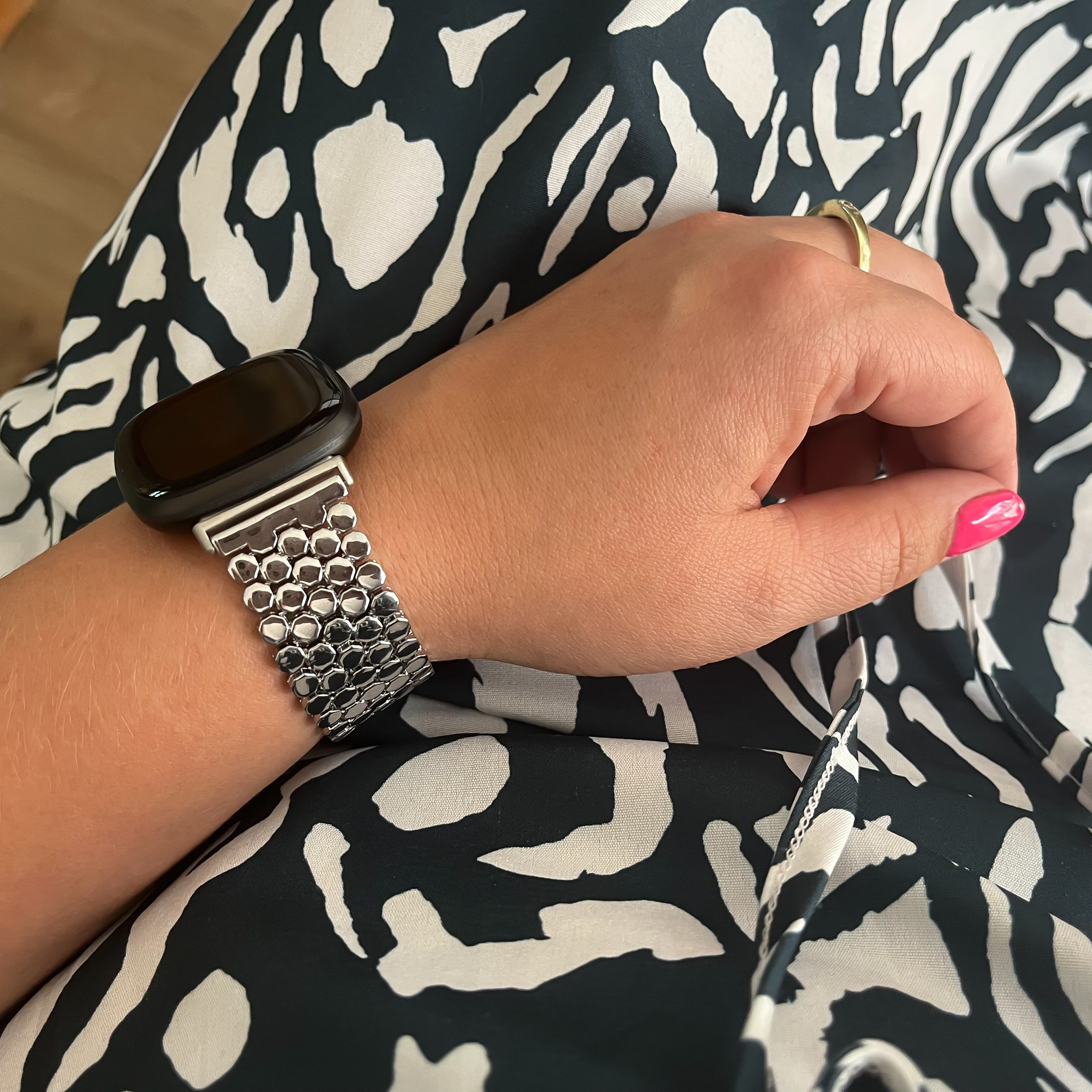 Fitbit Versa 3 / Sense vis stalen schakel band - zilver