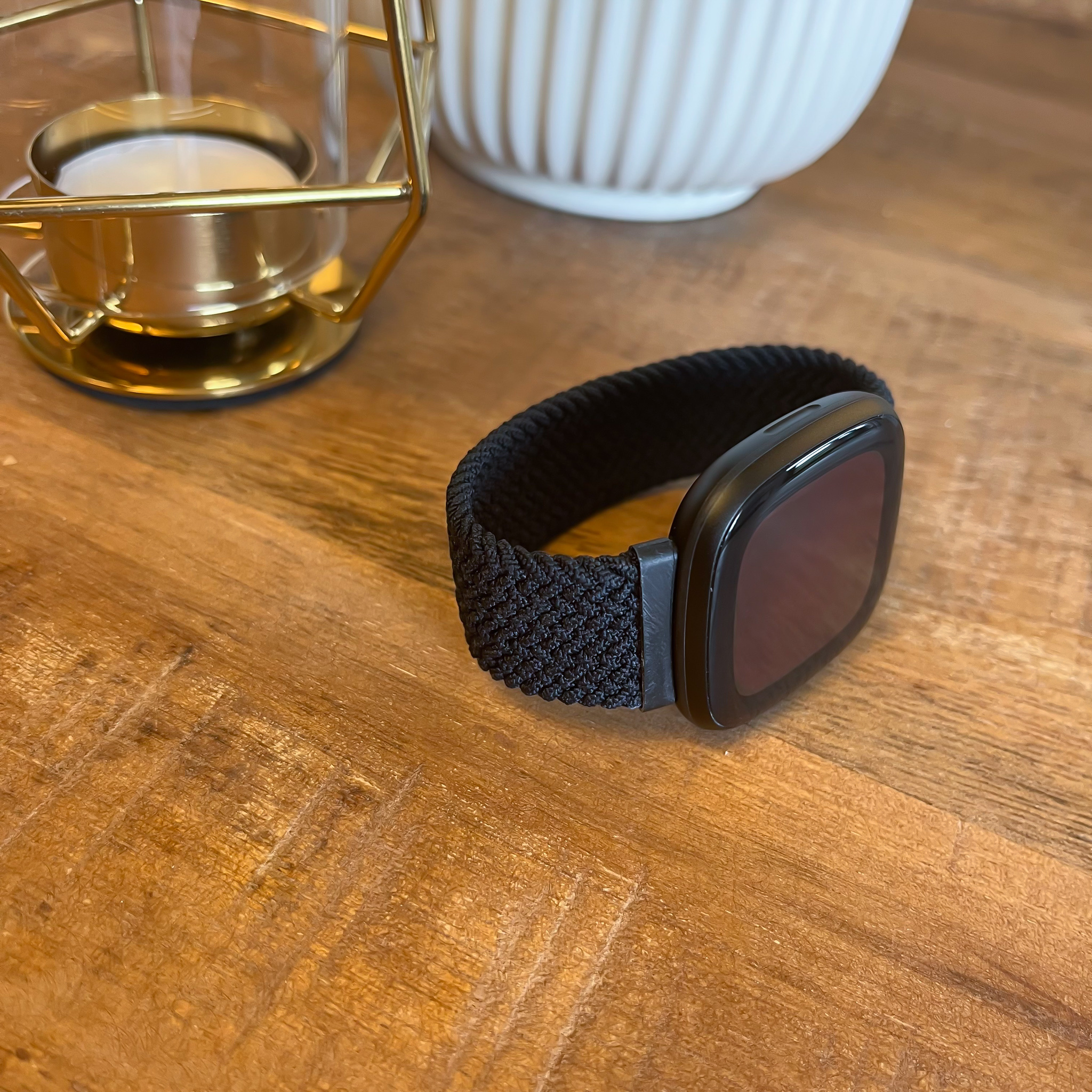 Fitbit Versa 3 / Sense nylon gevlochten solo band - houtskool