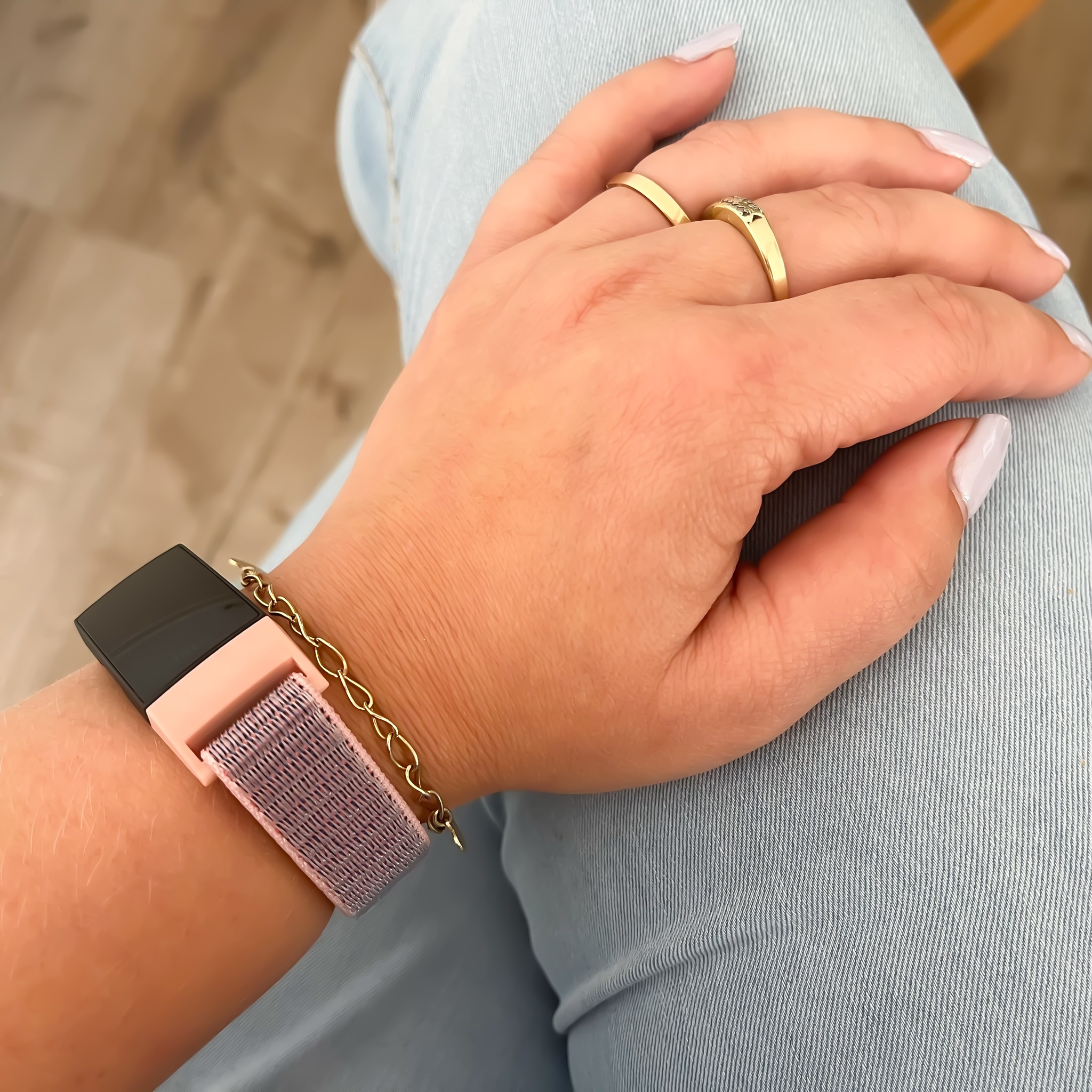 Fitbit Charge 3 & 4 nylon band - roze zand