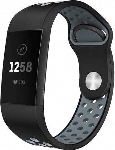 Fitbit Charge 3 & 4 dubbel sport band - zwart grijs