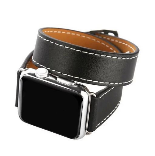 Apple Watch leren long loop band - zwart
