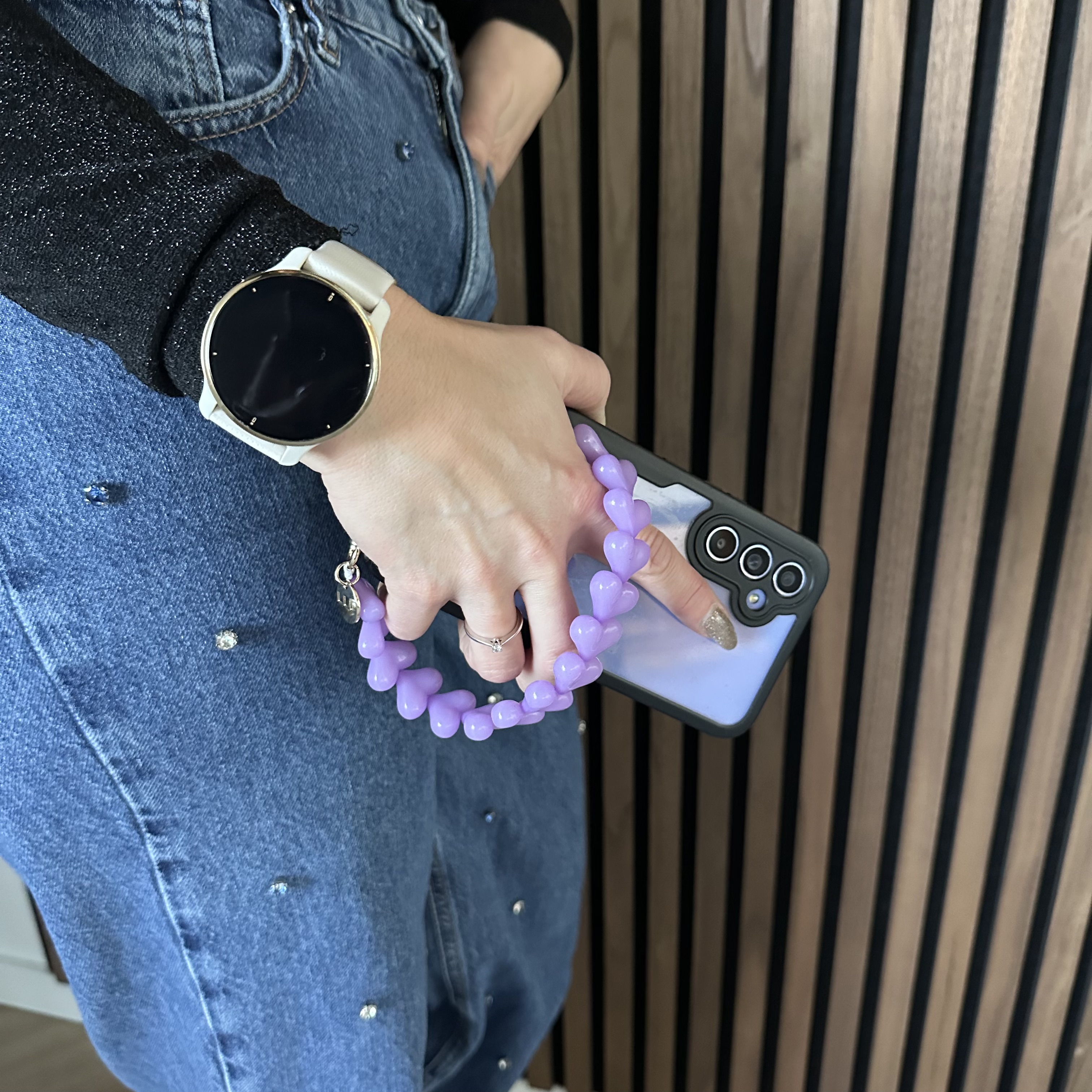 Telefoonkoord Heart - effen paars - goud
