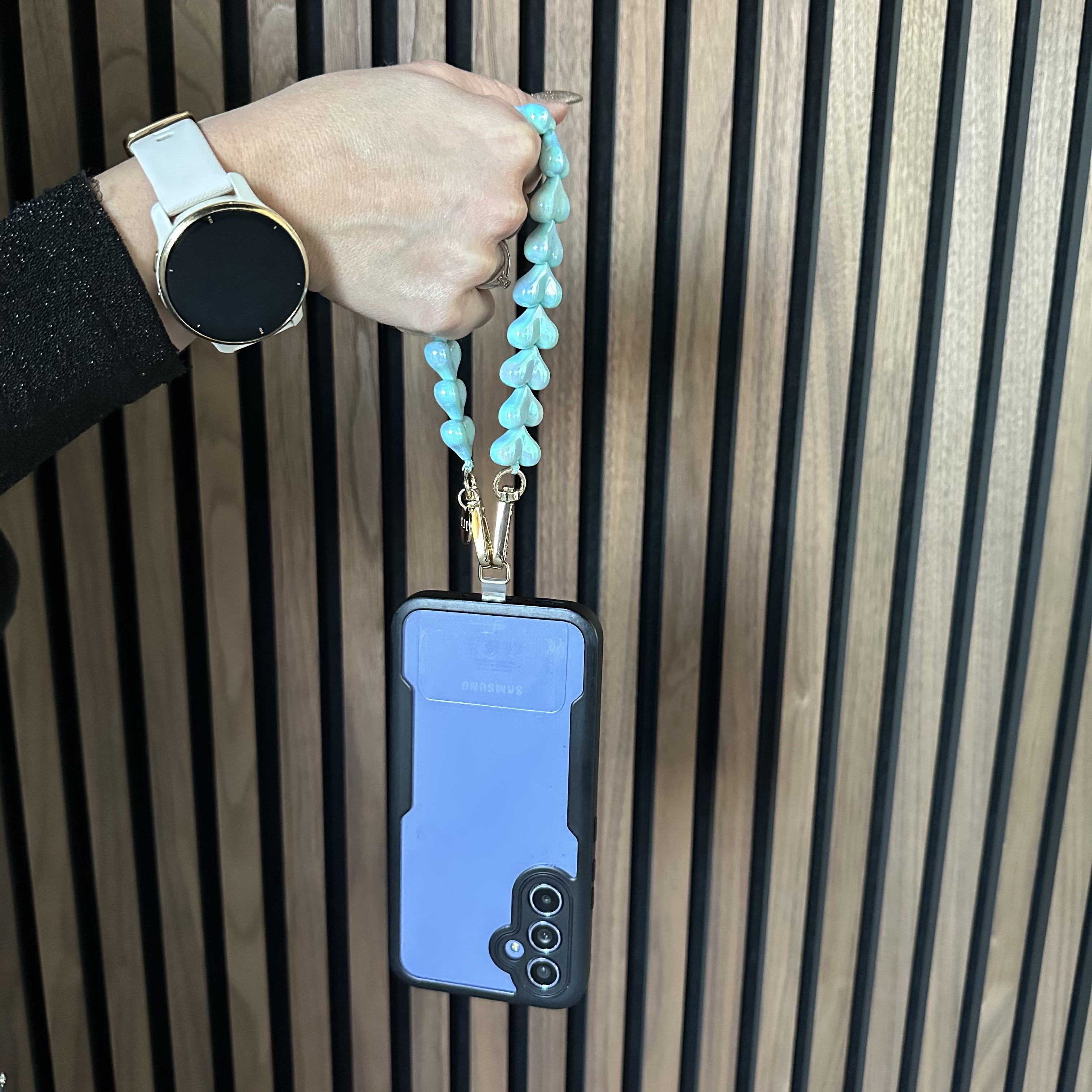 Telefoonkoord Heart - groen glimmend - goud