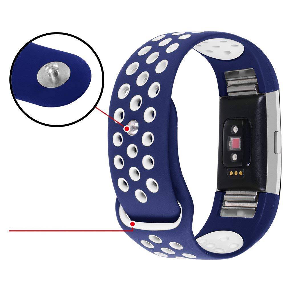 Fitbit Charge 2 dubbel sport band - donkerblauw wit