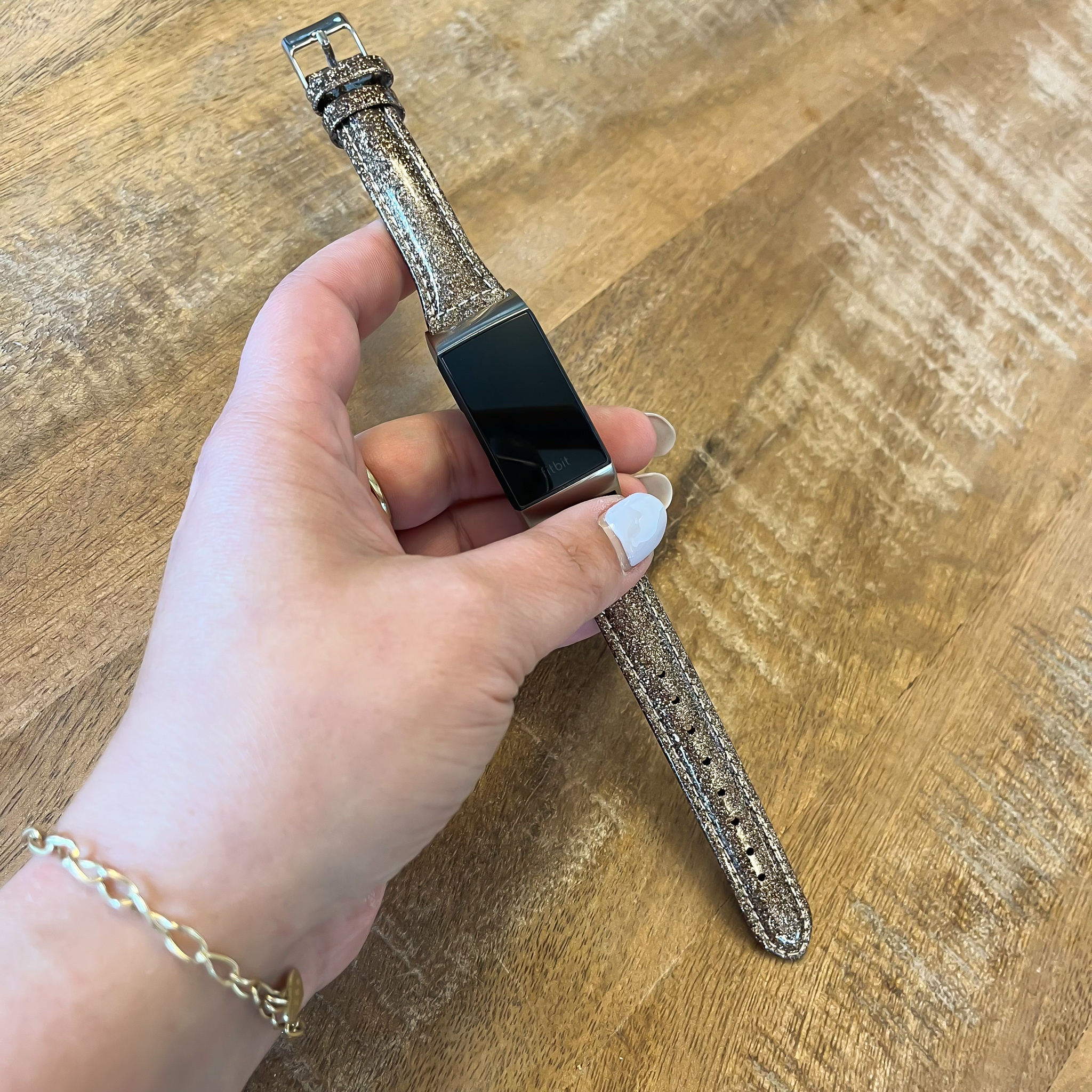 Fitbit Charge 3 & 4 leren glitter band - bruin