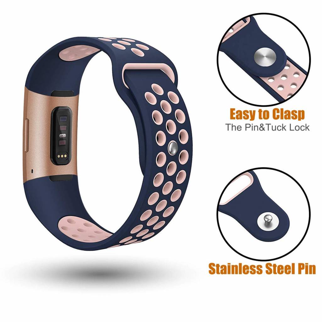 Fitbit Charge 3 & 4 dubbel sport band - donkerblauw roze