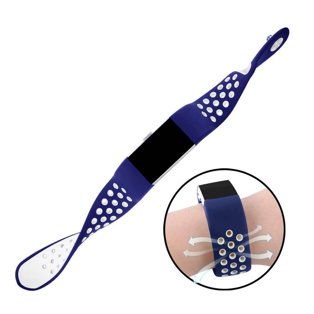 Fitbit Charge 2 dubbel sport band - donkerblauw wit