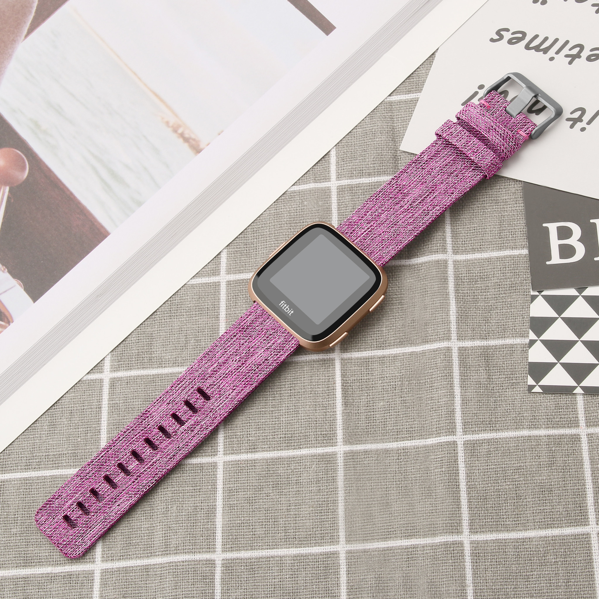 Fitbit Versa nylon gesp band - paars