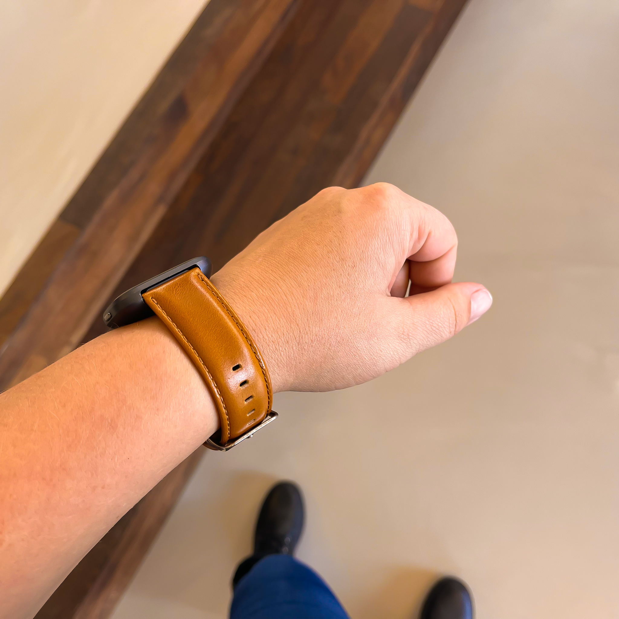 Fitbit Versa genuine leren band - lichtbruin