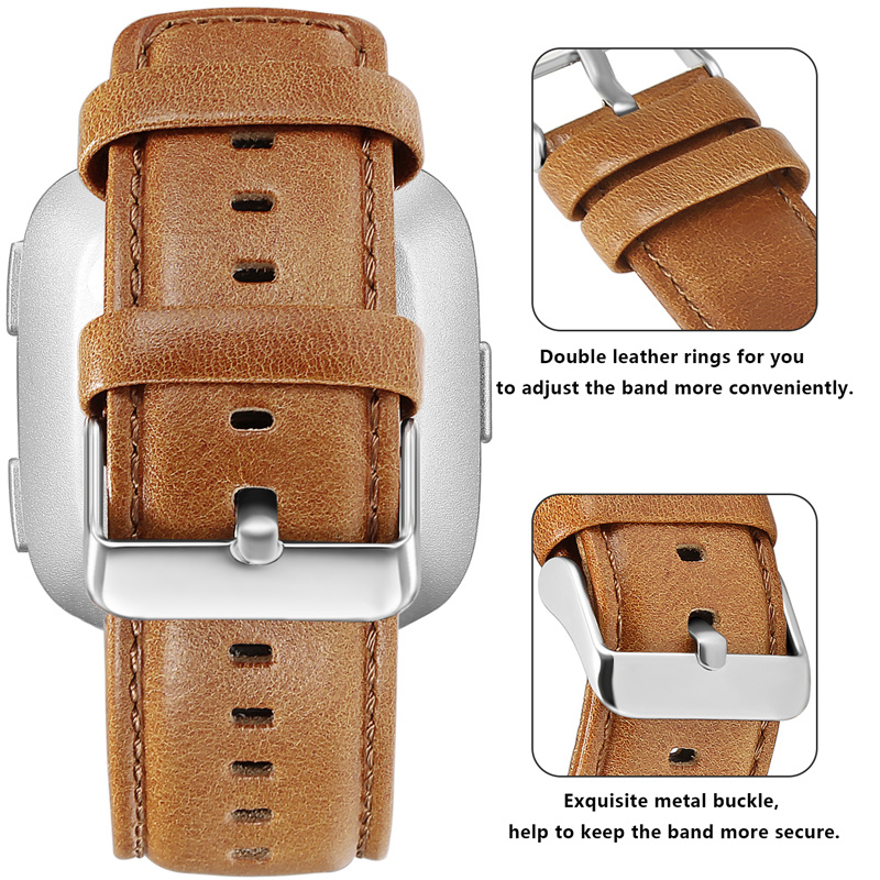 Fitbit Versa genuine leren band - lichtbruin