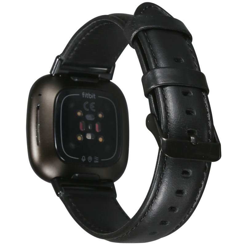 Fitbit Versa 3 / Sense genuine leren band - zwart
