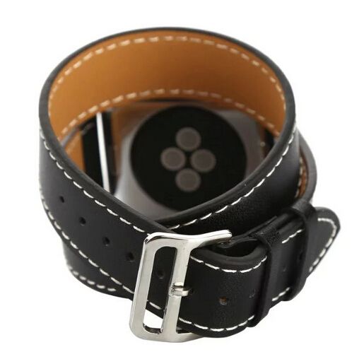 Apple Watch leren long loop band - zwart