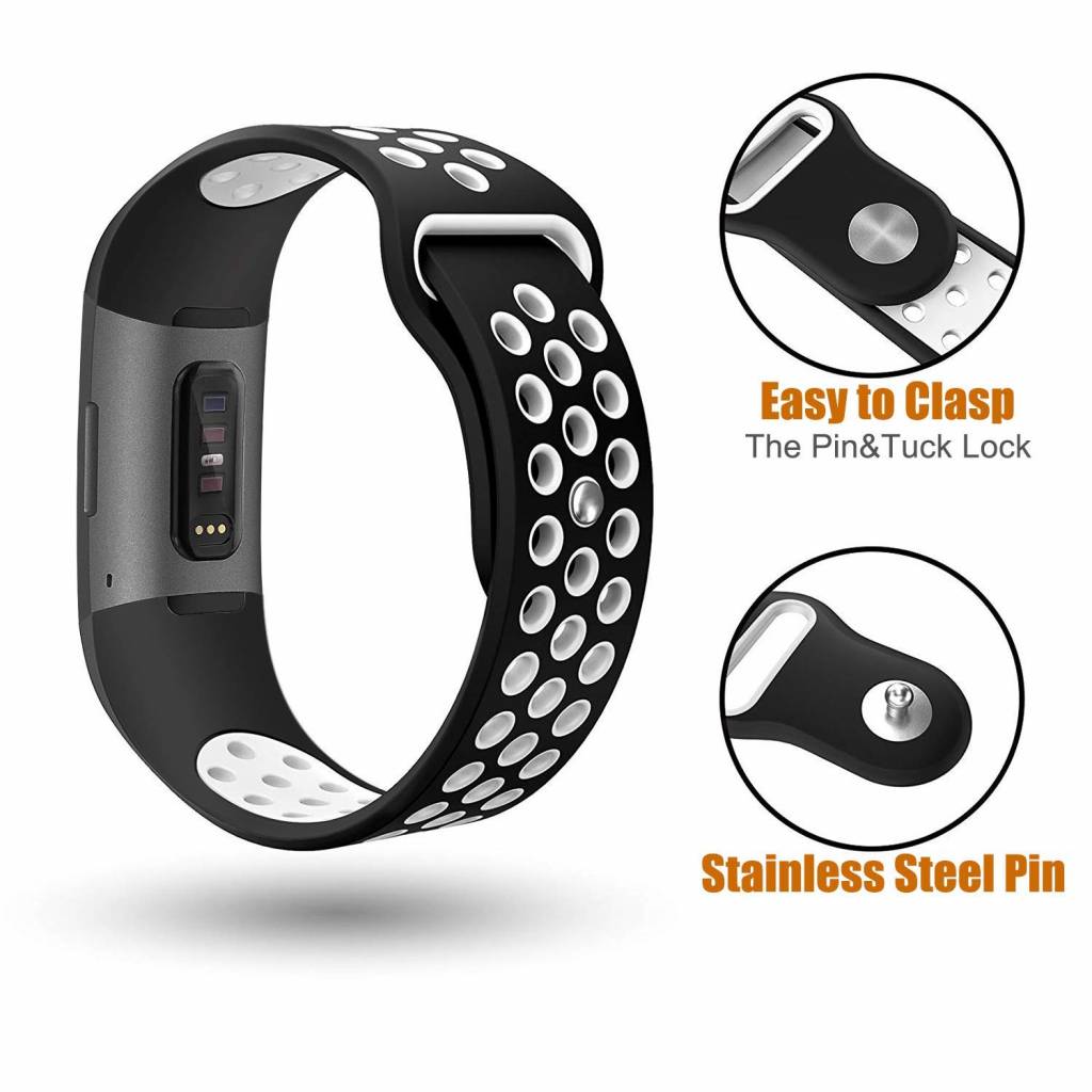 Fitbit Charge 3 & 4 dubbel sport band - zwart wit