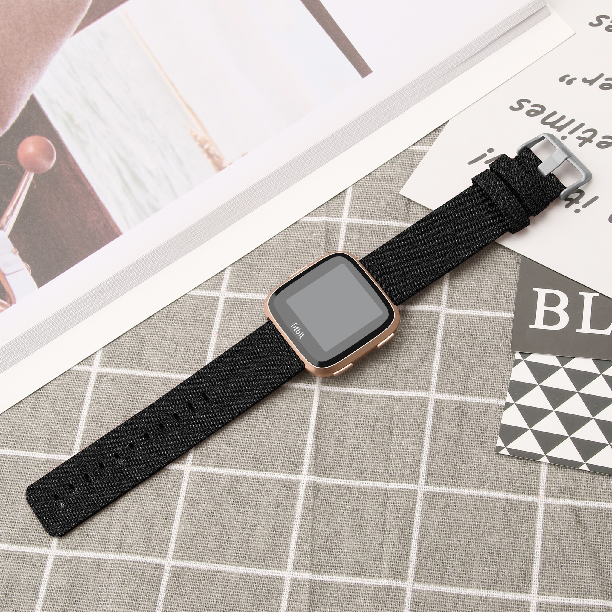 Fitbit Versa nylon gesp band - zwart