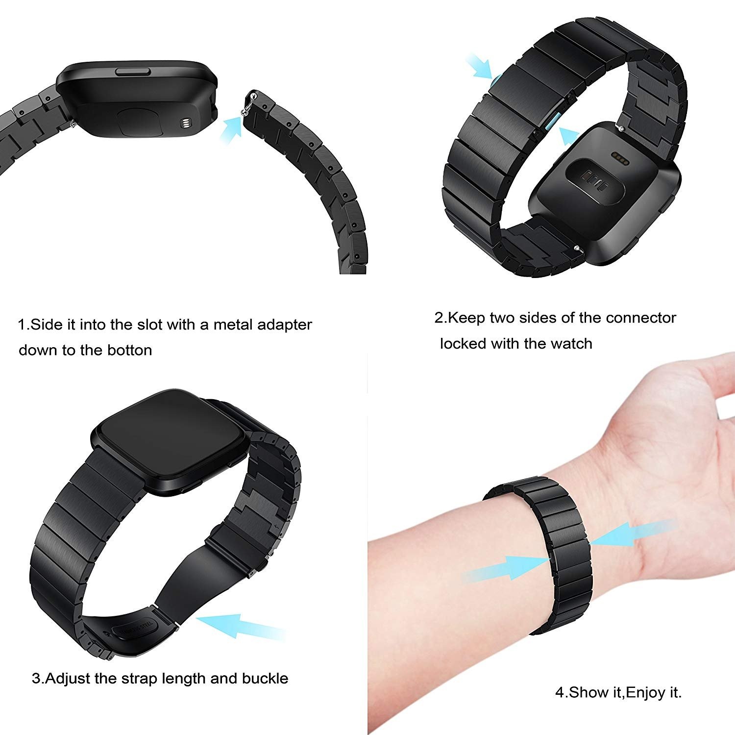 Fitbit Versa stalen schakel band - zwart