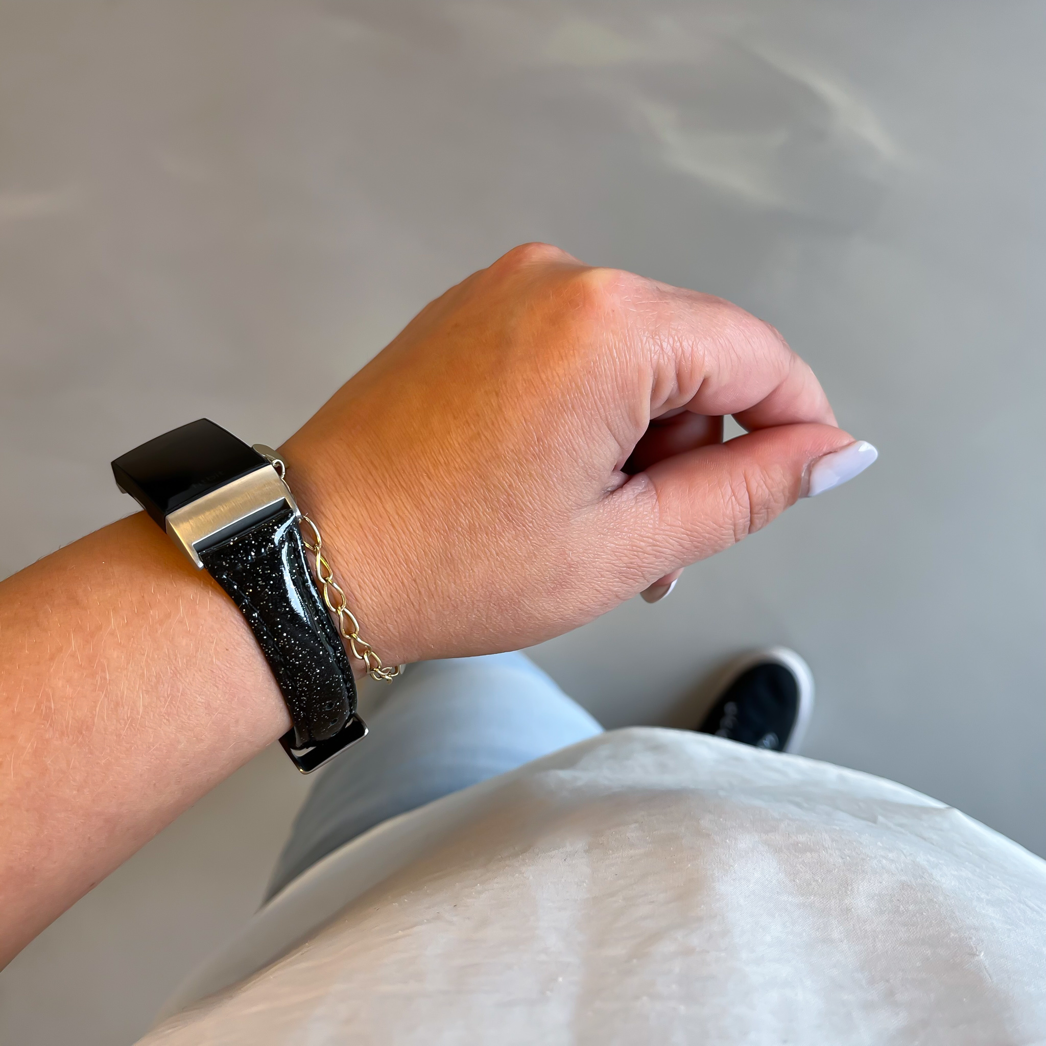 Fitbit Charge 3 & 4 leren glitter band - zwart