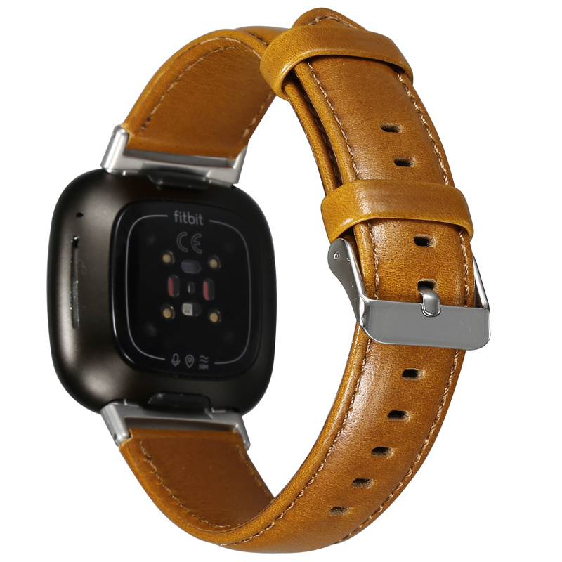Fitbit Versa 3 / Sense genuine leren band - lichtbruin