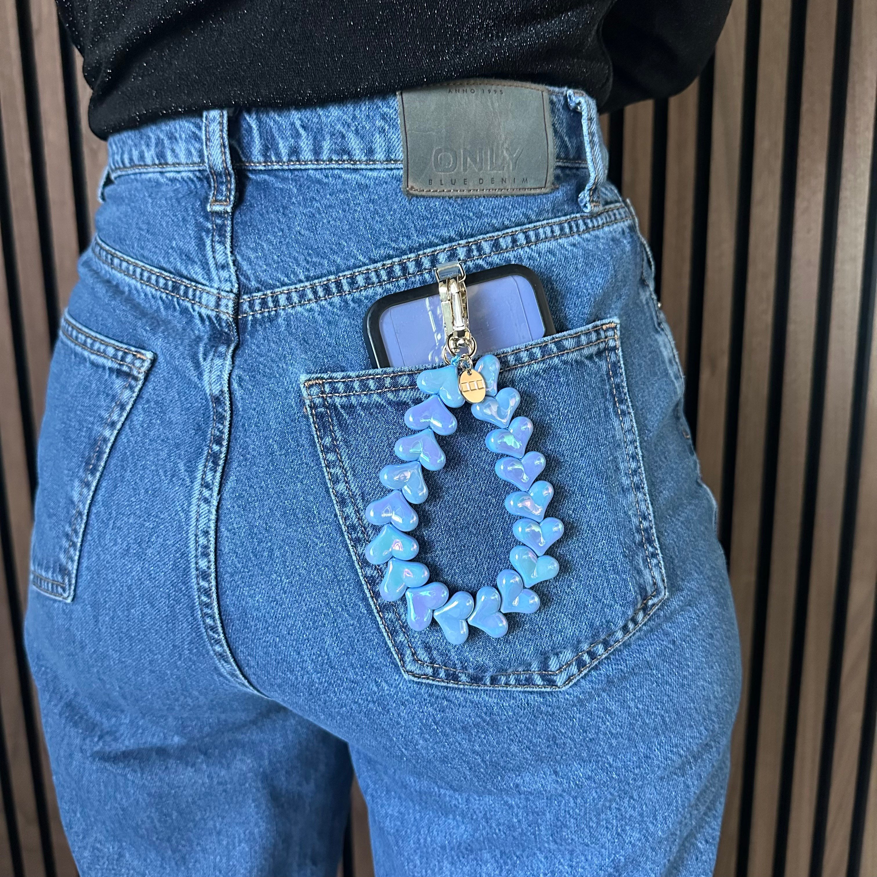 Telefoonkoord Heart - shiny blauw - zilver