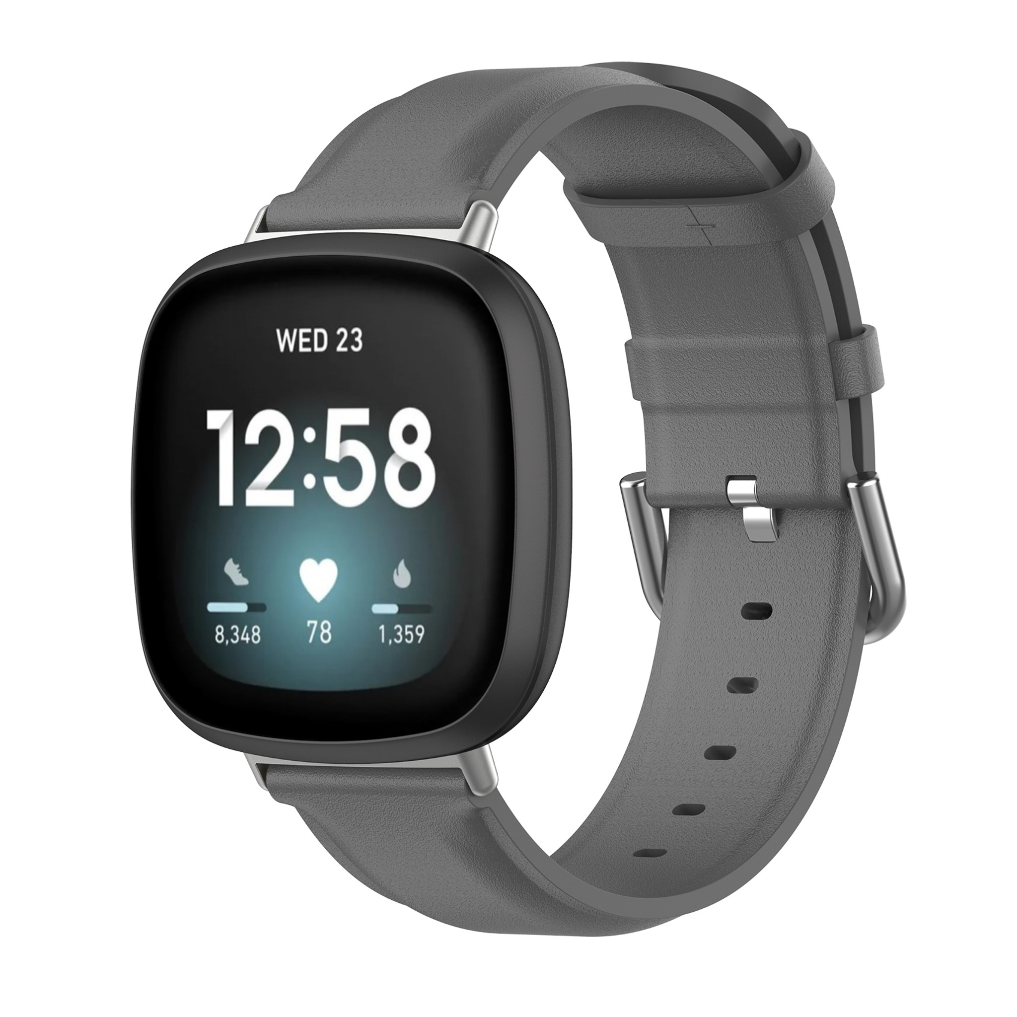 Fitbit Versa 3 / Sense leren band - grijs