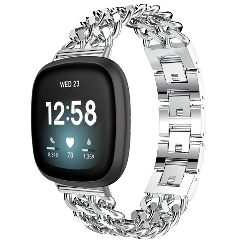 Fitbit Versa 3 / Sense cowboy stalen schakel band - zilver